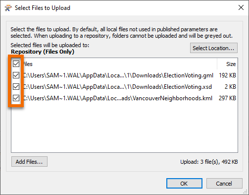 Selecting files to upload